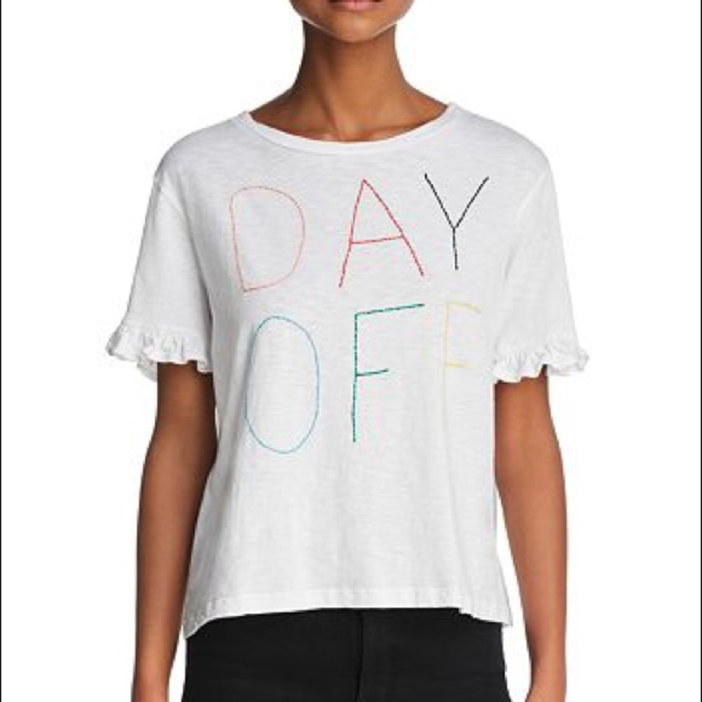 Sundry “Day Off” white Embroidered Tee Small multi color